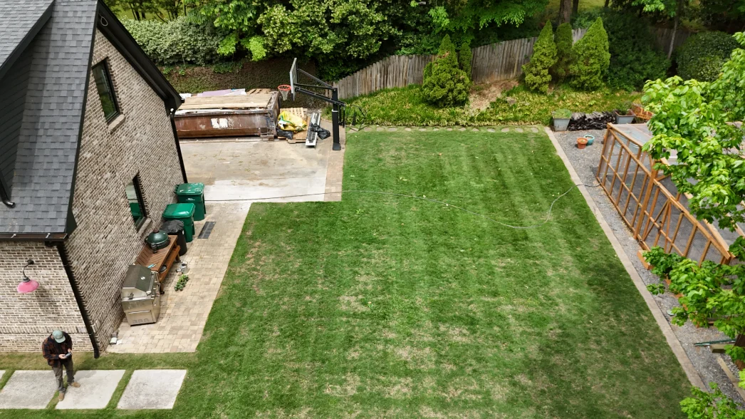 Before and after drone photos of Atlanta lawns